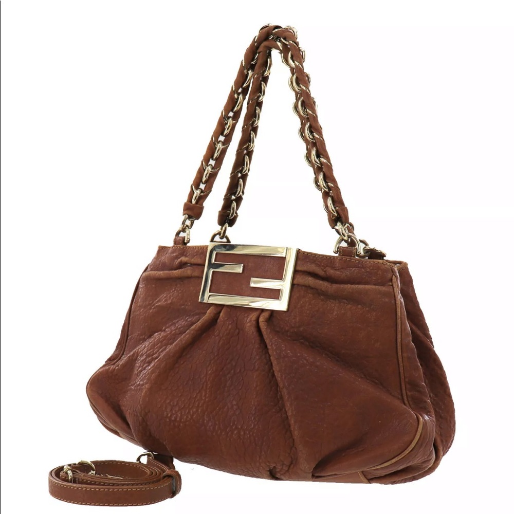 FENDI Logos FF Chain Strap Bag Italian Lambskin